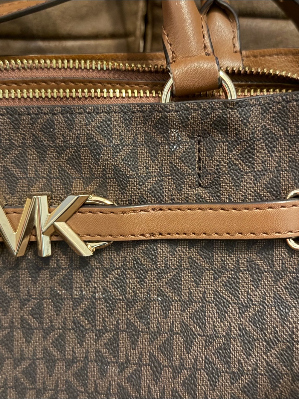 Michael Kors Brown Two-Tone Signature MK Satchel - Picture 4 of 6